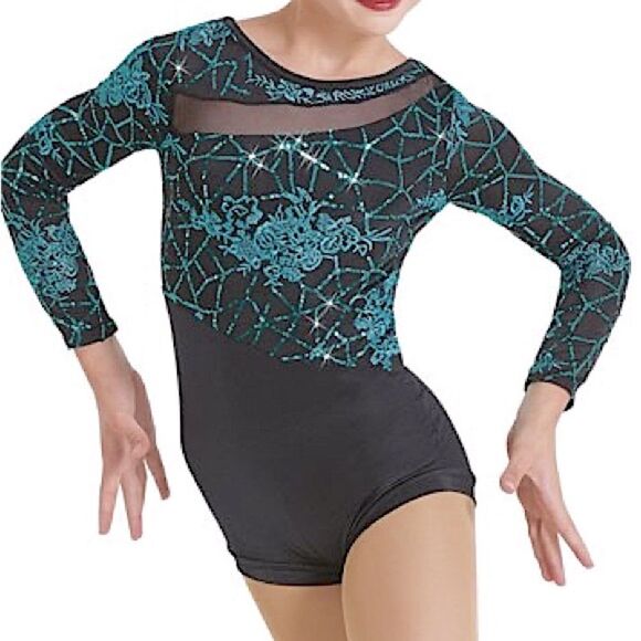 WEISSMAN Dance Costume jazz Aqua blue teal sequin Ready For It 12341 child LC - Picture 1 of 8